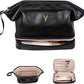 Travel Essentials for Friends Female Mom, Personalized Makeup Bag, Double Layer Cosmetic Bag with Makeup Brush Organizer, Waterproof, Large Capacity PU Leather Toiletry Bag Customized Gifts