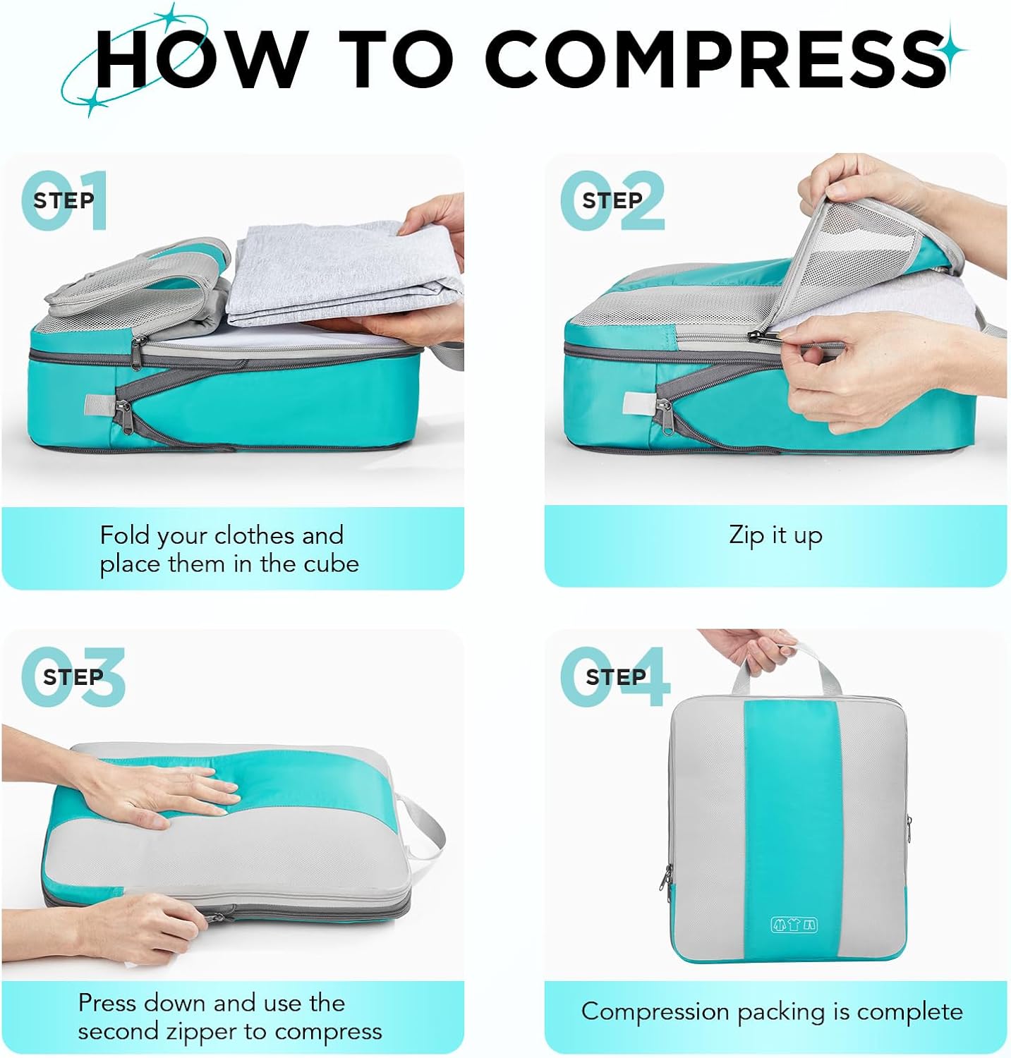 10 Set Compression Packing Cubes for Travel Essentials,Compressible Expandable Packing Cubes for Suitcase,OlarHike Luggage Organizer Bags for Travel,Handy Helper for Organizing Clothes(Blue Green) - Roamly