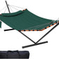 TegerDeger 12FT 2 Person Hammock with Stand Included 55 x 79IN Large Hammock 450LB Capacity with Hardwood Spreader Bar & Nylon Rope for Outside, Patio, Garden, Backyard, Beach, Poolside - Dark Green