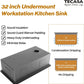 32 Inch Workstation Kitchen Sink, TECASA Undermount Deep Single Bowl, Stainless Steel with Integrated Ledge and Accessories, World-Class Manufacturing Standard (32" x 18" x 10")