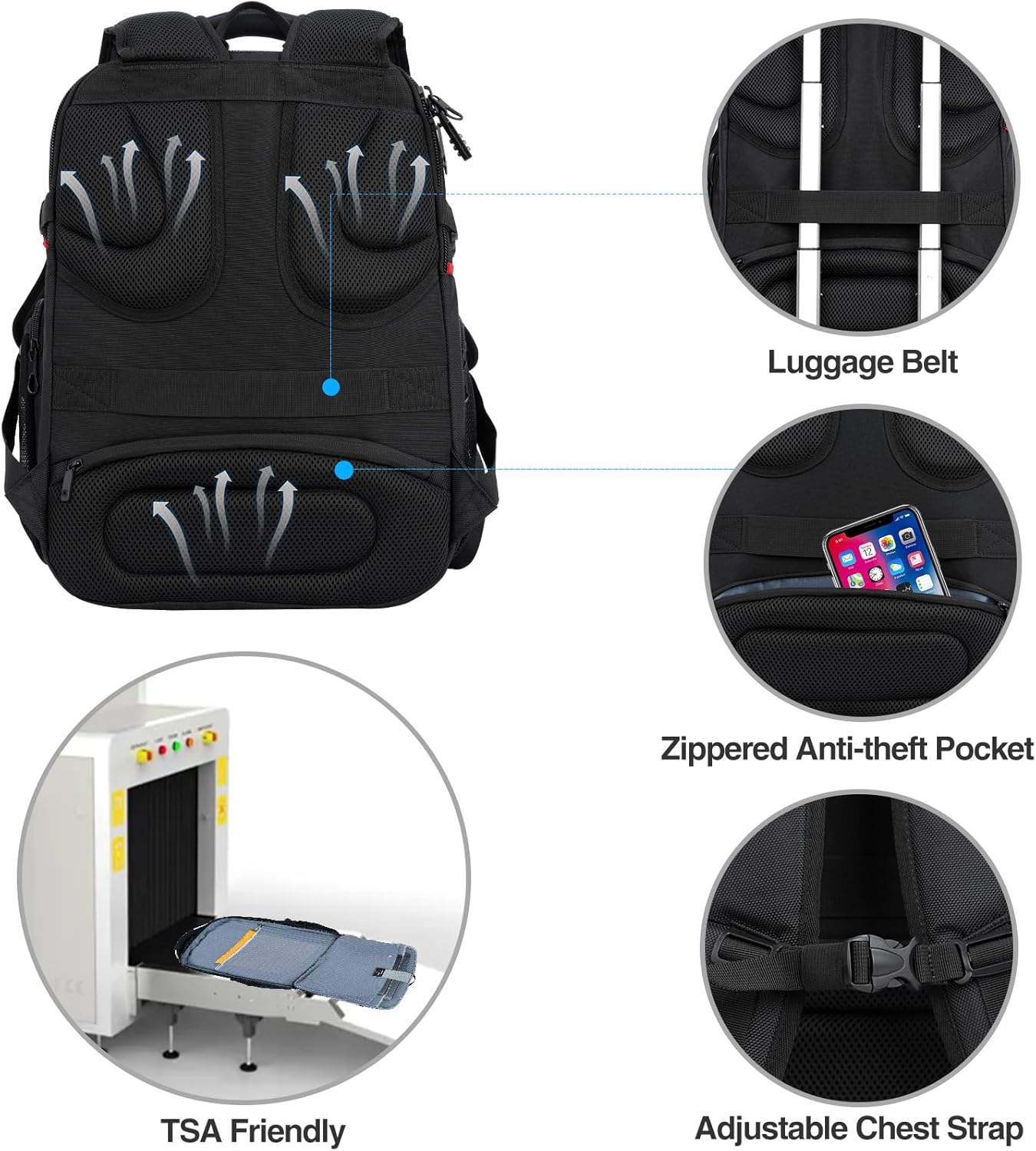 KROSER Travel Laptop Backpack 17.3 Inch XL Computer Backpack with Hard Shell Saferoom RFID Pockets Water-Repellent Business College Daypack Stylish Bag for Men/Women-Black Grey - Roamly