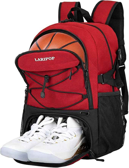 LARIPOP Basketball Bag, Sports Backpack with Ball Holder & Shoe Compartment, Water Resistant Gym Bag for Soccer Volleyball Travel