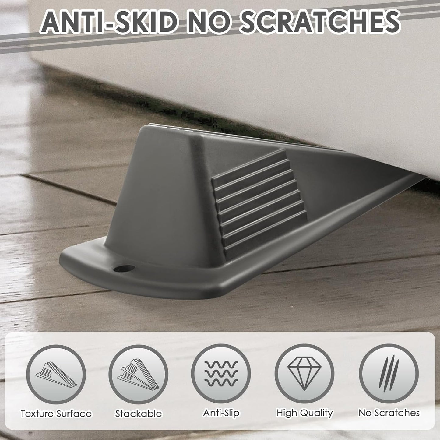 Frienda 4 Pcs Jumbo Door Stoppers Heavy Duty Door Stopper Tall up to 2inch Tall Wedge TPR Large Wedge Stackable Big Rubber Doorstop for Hotel Carpet Hardwood Concrete and Tile (Gray)