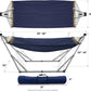 Tranquillo Ultimate Relaxation Portable Hammock Stand, Foldable Hammock Stand with Canvas Hammock, Spreader Bar, Quick Fold Unfold in 30 Seconds Steel Frame Hammock 600 lbs Capacity, White/Navy