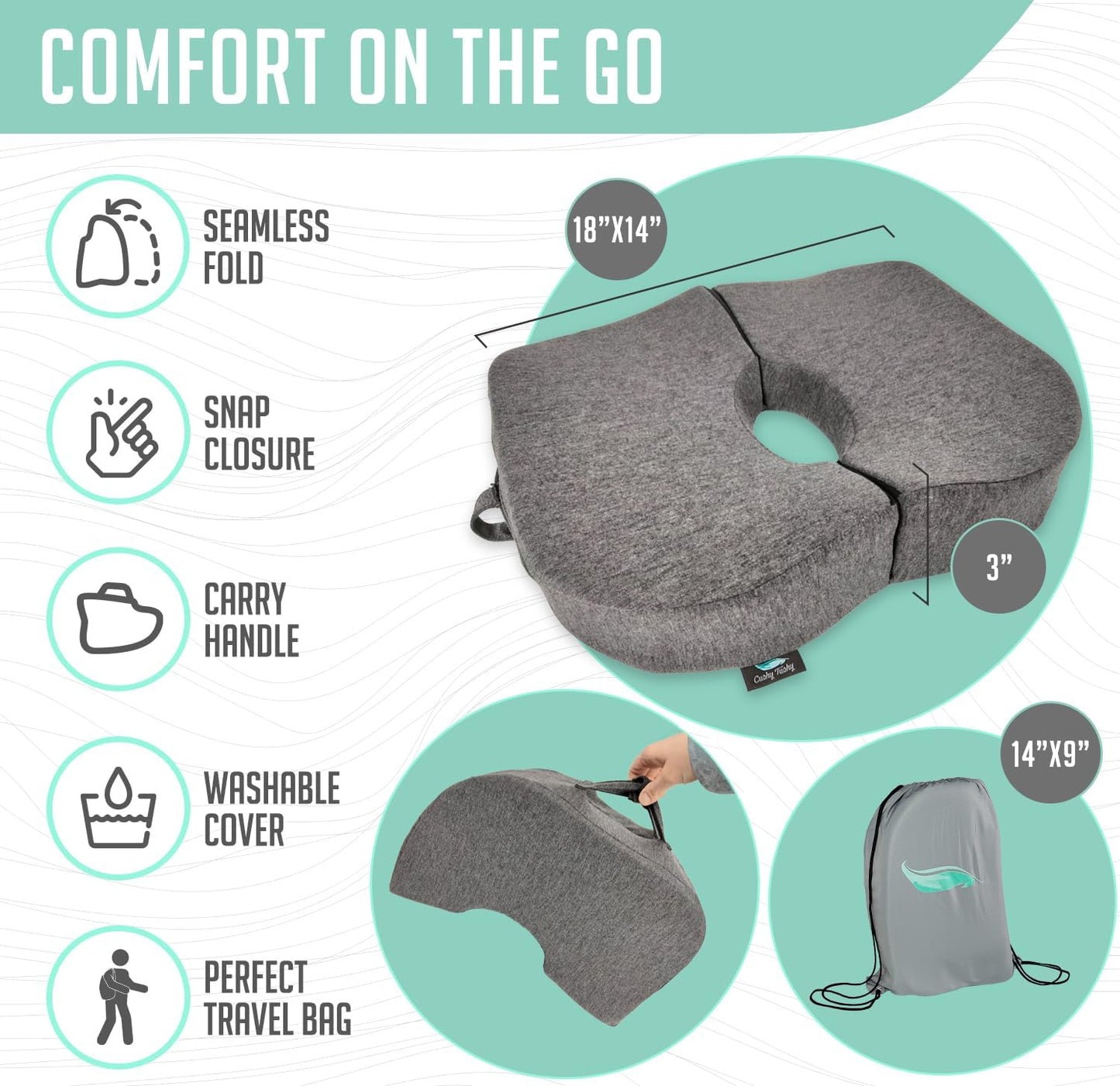 Premium Foldable Travel Tailbone Seat Cushion - for Relief of Lower Back, Sciatic, Butt and Tailbone Pain - for Home & Office Use, Perfect for Travel or Driving