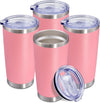 20 oz Tumbler Coffee Tavel Tumblers Bulk with Lid Stainless Steel Double Wall Vacuum Insulated Mug Powder Coated Cups fit Car Cupholder for Hot and Cold - Pink, 4Pack