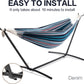 PNAEUT Double Hammocks with Stand for Outside, Portable Space Saving Heavy-Duty Steel Stand for Indoor Outdoor Patio with Carrying Bag, 450 lbs Capacity (Denim)