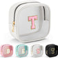 YOOLIFE Initial Make Up Bag Travel Toiletry Bag, Clear Makeup Bag Preppy Cosmetic Bags Organizer Travel Essentials Gifts for Women Teen Girlfriend Teacher Mom Birthday Mothers Day Gifts White T
