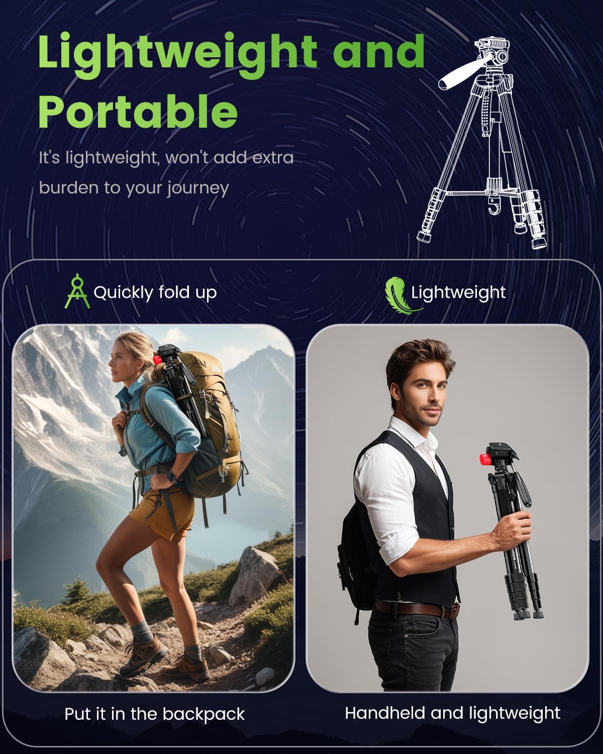 74"-Camera-Tripod, Porfessional Aluminum Heavy Duty Tripod Stand for Mirrorless Camera/DSLR/Cell Phone/Camcorder, with Holder and Travel Bag
