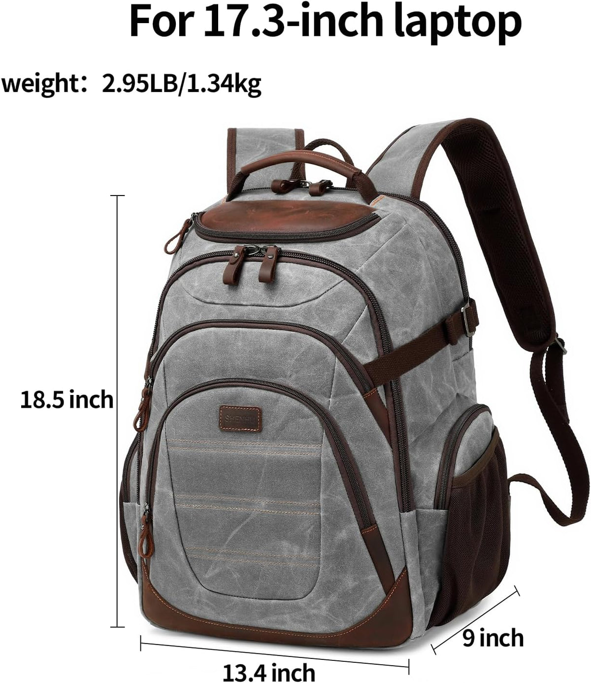 Travel Laptop Backpack 17.3 inch XL Computer Backpack for Men Waxed Canvas College Daypack Business Backpack Gray - Roamly