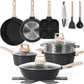 17 Pcs Pots and Pans Set Non Stick Kitchen Cookware Sets Nonstick Induction Cookware Non-toxic Black Granite Cooking Tools with Stay-Cool Handles, Pot Protectors (PFOS/PFOA Free)