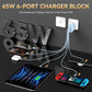 USB C Charger Block, 65W USBC Wall Charging Blocks 6-Port PD & QC Power Adapter Multiport Type C Fast Chargers Plug Cube Brick for iPhone 16/15/14/13/12/Pro Max,iPad Pro,Samsung Galaxy S25 Black