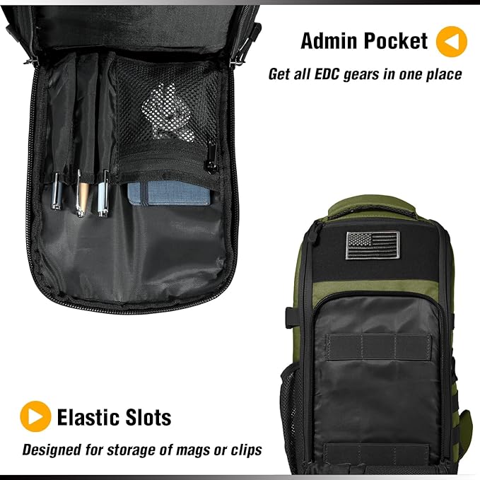 DBTAC Tactical Personal Defense EDC Bags & Packs | 10L Military Shoulder Backpack with Sling for Concealed Carry, Range, Travel, Hiking, Outdoor Sports (Green)