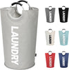 DOKEHOM 90L Large Laundry Basket, Collapsible Laundry Bag, Freestanding Tall Clothes Hamper, Foldable Washing Bin (Grey)