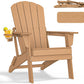 Folding Adirondack Chair - Extended Ergonomic Backrest, Cup Holder - Easy Assembly - Durable HDPE Plastic, Weather Resistant & Maintenance-Free - Lawn, Patio, Deck Supports 400lbs Teak