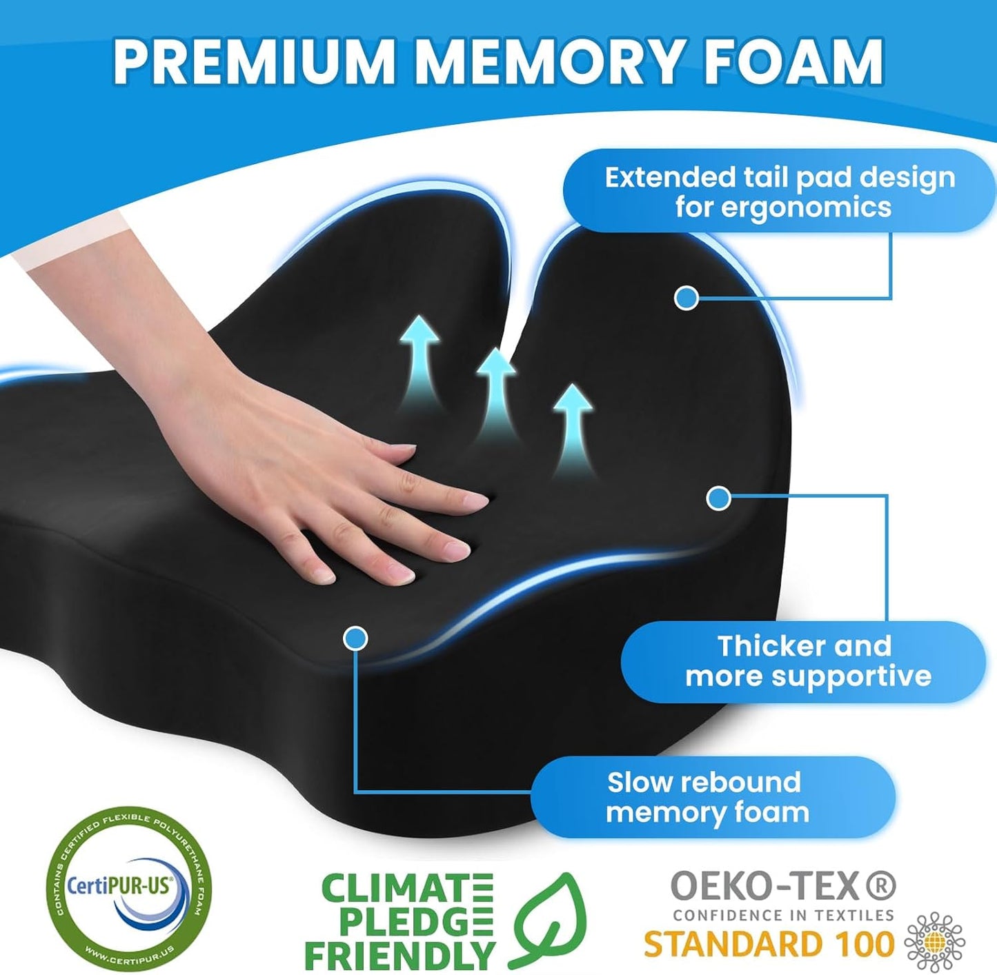 Seat Cushion, Memory Foam Office Chair Seat Cushion for Office Chairs/Car/Long Trip/Desk Chair/Gaming, Extra Large Size for Sciatica & Hip & Tailbone Pain Relief, Sciatica Support (Black)