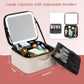 Travel Makeup Bag with LED Mirror – Waterproof Cosmetic Train Case with Adjustable Dividers, Portable Makeup Organizer and Toiletry Bag for Women, Pink Teens & Girls Gift