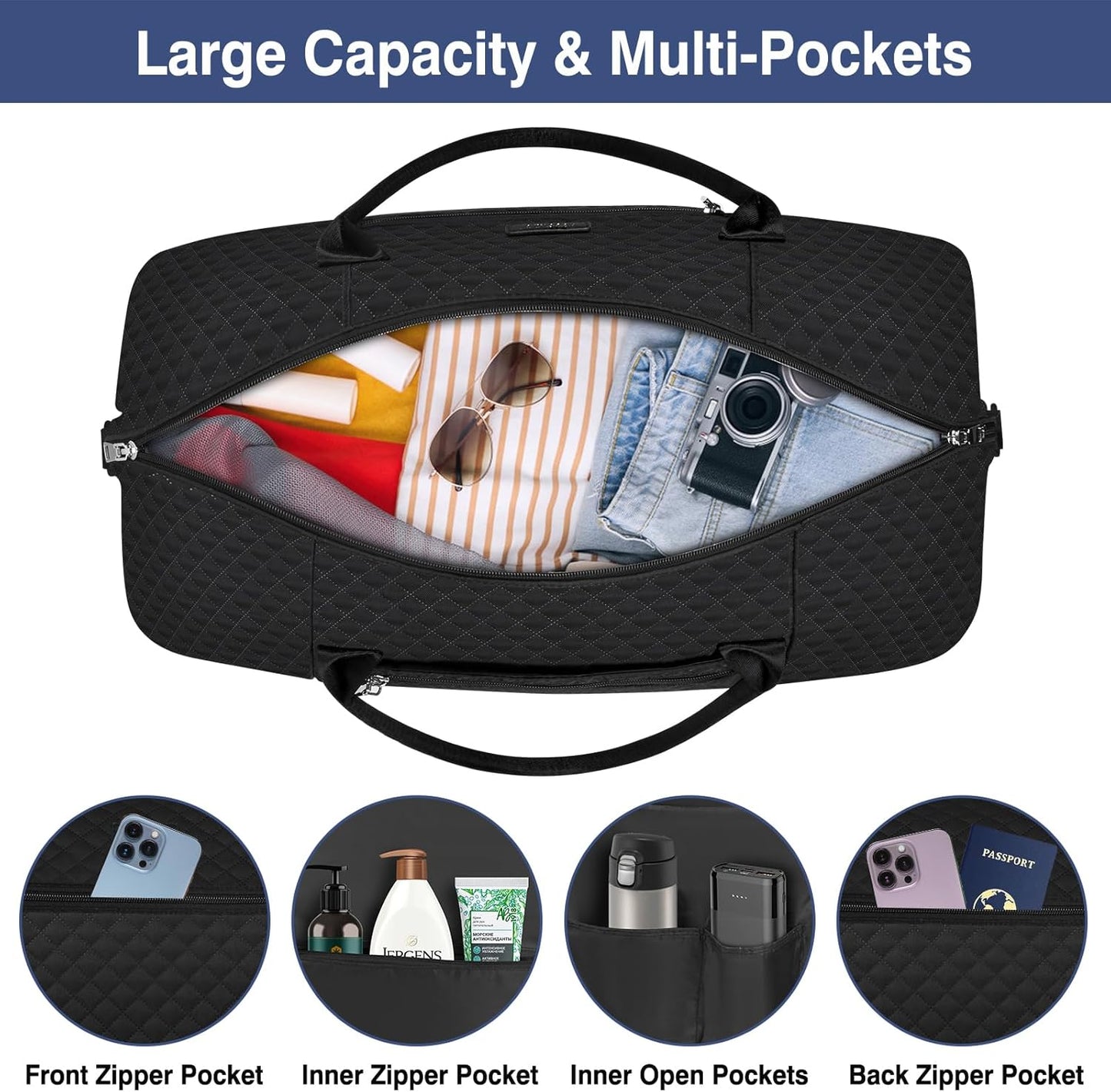 Weekender Bag for Women, Travel Duffel Bag Carry On Overnight Bag with Shoe Compartment Large Nylon Travel Weekend Tote Bag - Roamly