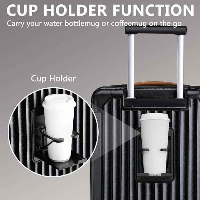 Joyway 3 Piece Set Hardside Expandable Luggage with USB Charging Port and Cup Holder, TSA Lock Spinner Wheels Suitcase for International Travel, Lightweight Carry On Checked Baggage, Black