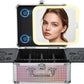 Makeup Case with Magnetic Lighted Mirror Makeup Organizer Box Travel Cosmetic Case with 3 Colors LED Mirror Portable Vanity Make up Suitcase with Lockable Keys Dividers Brush Holder Shiny Pink