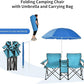 Goplus Double Camping Chair with Umbrella, Folding Loveseat Chairs w/Canopy Shade, Carrying Bag, Table, Cup Holder, Portable Beach Chairs Outdoor Picnic Patio (Turquoise)