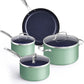 Nuwave Healthy Duralon Blue Ceramic Nonstick Coated 7pc Cookware Set, Scratch-Resistant Diamond Infused, PFAS Free, Induction Ready & Evenly Heats, Oven Safe, Tempered Glass Lids