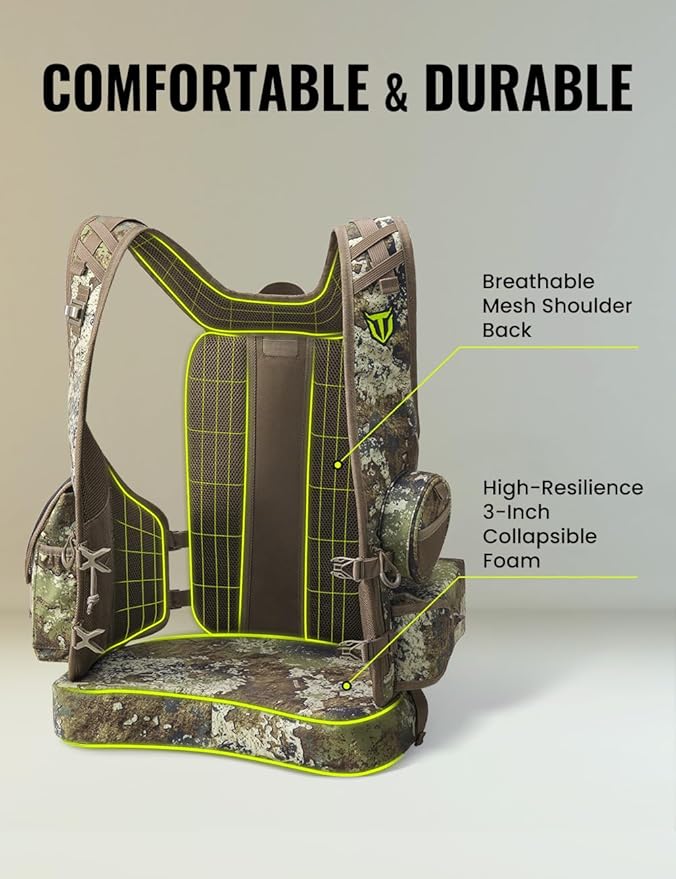 TIDEWE Vest with Seat, Lightweight Vest with Multi-Compartment Storage, Portable Backpack with 11 Adjustable Straps
