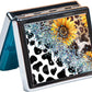 Silver Vintage Pill Box 7 Day Metal Pill Box with Mirror and 8 Compartments Cute Travel Pill Organizer for Purse (Cow Sunflower Leopard)