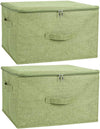ANMINY 2PCS Storage Bins with Zipper Lids 36 Qt Lidded Fabric Storage Boxes Baskets Cubes with Handles Collapsible Washable Cotton Linen Closet Shelf Clothes Organizer Containers - Green, Large