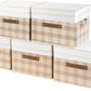 TYEERS Collapsible Storage Bins with Lids, Patchwork Design, Washable, Fabric Storage Boxes, 14.9x9.8x9.8 inches, 5 Pack, Camel Tan