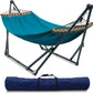 Tranquillo Hammock with Stand Heavy-Duty, Hammock Quick Fold Unfold, Steel Frame Hammock Canvas, Portable Hammock Stand Spreader Bar, 600 lbs Capacity Portable Relaxation Gear, Blue