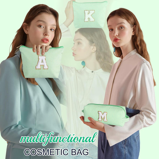 YOOLIFE Initial Makeup Bag for Women Girls - Skin Care for Teens 10-12 | Make Up Bag | Gifts for Women | Graduation Gifts | Mothers Day Gifts | Tween Girls Trendy Stuff Daughter Friend Gifts M, Green - Roamly