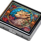 Silver Vintage Pill Box 7 Day Metal Pill Box with Mirror and 8 Compartments Cute Travel Pill Organizer for Purse (Dragon Stained Glass)