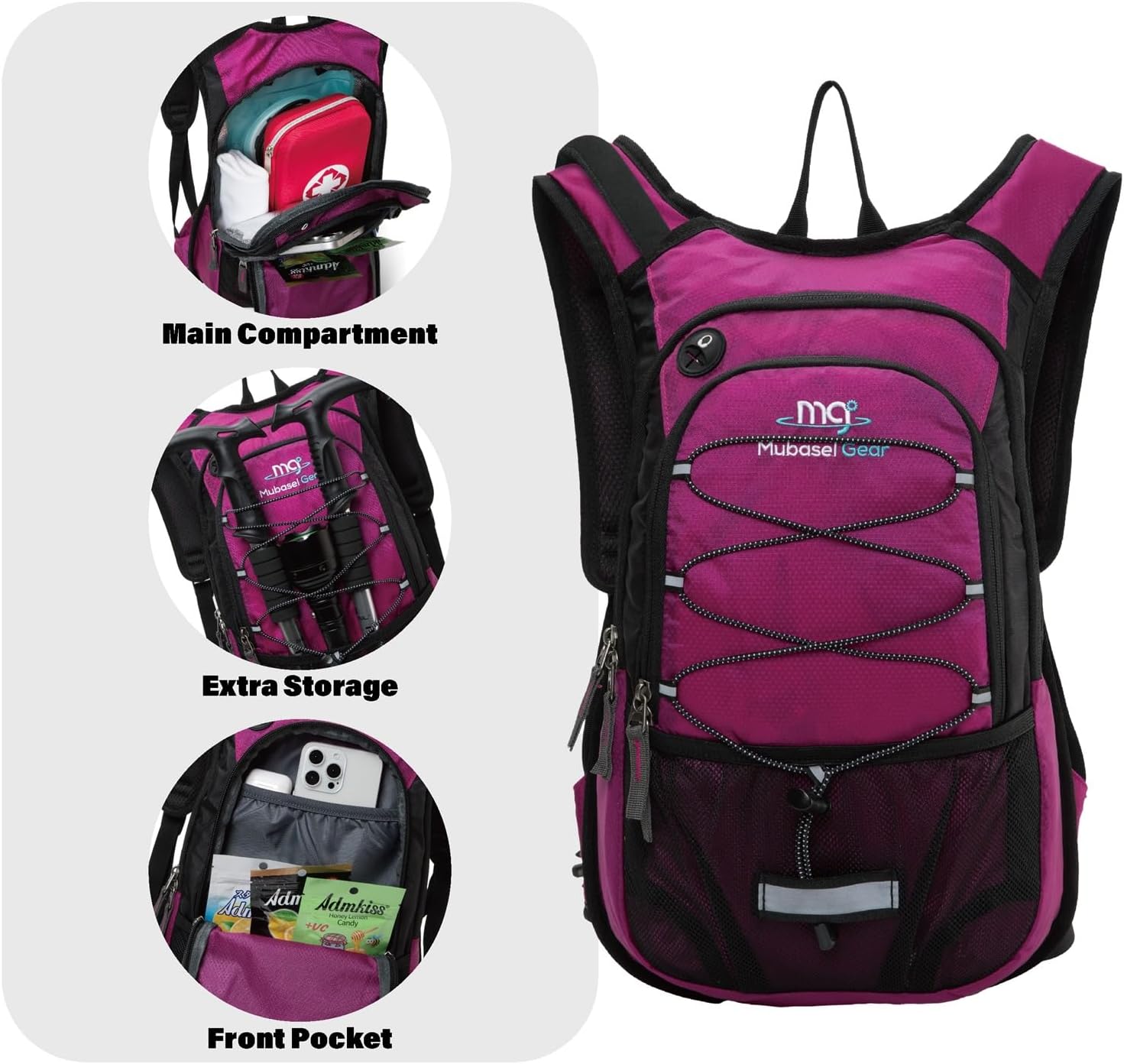 15L Insulated Hydration Backpack Pack with 2L Water Bladder Lightweight Hiking Backpack Bag for Women Men Daypack for Hiking Running Festival Camping Biking - Roamly