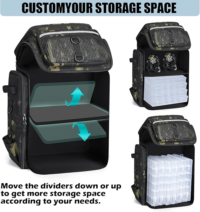 HAMBOLY Fishing Backpack with Rod Holders, 40L Tackle Box Backpack for Fishing Gear, Waterproof Fishing Bag for Men