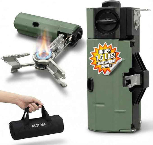 Portable Butane Gas Stove for Camping, Outdoor, and Indoor Cooking, Compact Lightweight Single Burner with Carrying Bag for Travel – by Altena