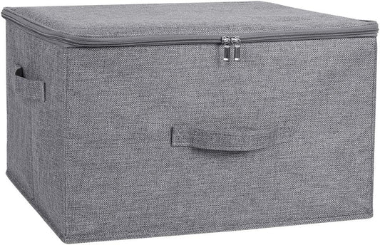 ANMINY Storage Bins with Zipper Lids 51.9 Qt Lidded Fabric Storage Boxes Baskets Cubes with Handles Collapsible Washable Cotton Linen Closet Shelf Clothes Organizer - Gray, Extra Large