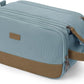 WANDF Toiletry Bag for Men Travel Toiletry Organizer Canvas and Leather Dopp Kit Water-Resistant Shaving Bag for Travel Accessories (Pale Blue, Large) - Roamly