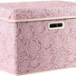 PRANDOM Larger Collapsible Storage Bin with Lid [1-Pack] Fabric Decorative Storage Box Cube Organizer Container Baskes with Handles Divider for Bedroom Closet Living Room Pink 17.7x11.8x11.8 Inch