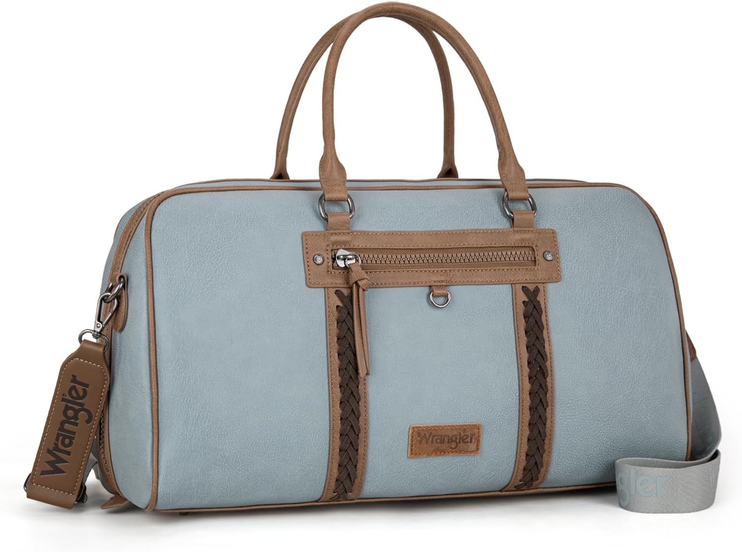 Wrangler Travel Duffel Bag Large Weekender Bag for Women Designer Carry on Overnight Bag for Trips Leather Luggage Bag Jean WG185-5110JN - Roamly