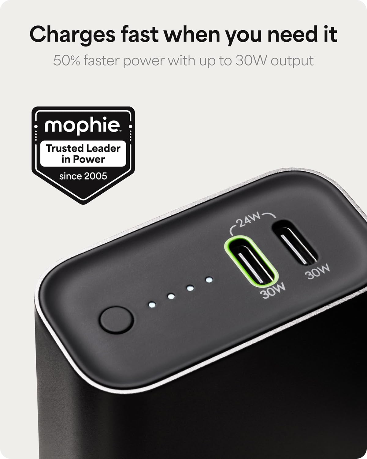 Mophie Powerstation 10,000mAh Power Bank (Gen 3) – Ultra-Fast USB-C PD, 30W Output, Charges 2 Devices, Up to 2 Phone Charges, LED Indicator, Compact & Portable, Premium Anodized Aluminum Body, Black - Roamly