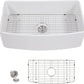 33 White Farm Sink - Fulorni 33"x20" Curved Apron Front Farmhouse Kitchen Sink Ceramic Porcelain Fireclay Single Bowl Farmer Style Basin