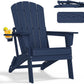 Folding Adirondack Chair - Extended Ergonomic Backrest, Cup Holder - Easy Assembly - Durable HDPE Plastic, Weather Resistant & Maintenance-Free - Lawn, Patio, Deck Supports 380lbs NavyBlue