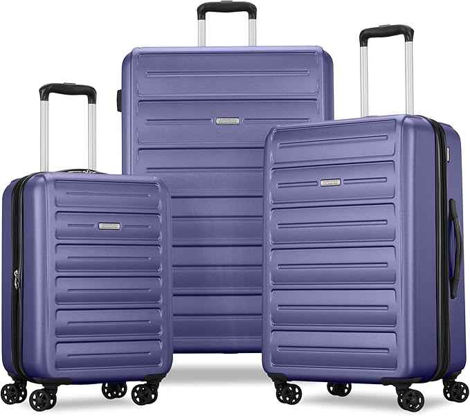American Tourister Westridge Hardshell Luggage Set - 3 Piece Set - 20" Carry-On, 24” & 28” Checked Luggage Set with 360° Spinner Wheels - Expandable Suitcases for Extended Travel - Dusk Purple