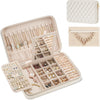 Lolalet Travel Jewelry Case for Women, Travel Jewelry Organizer Box with Mirror & Clear Storage Bag, Small Portable Traveling Earring Necklace Bracelet Ring Case, Bridesmaid Gifts -Large, White