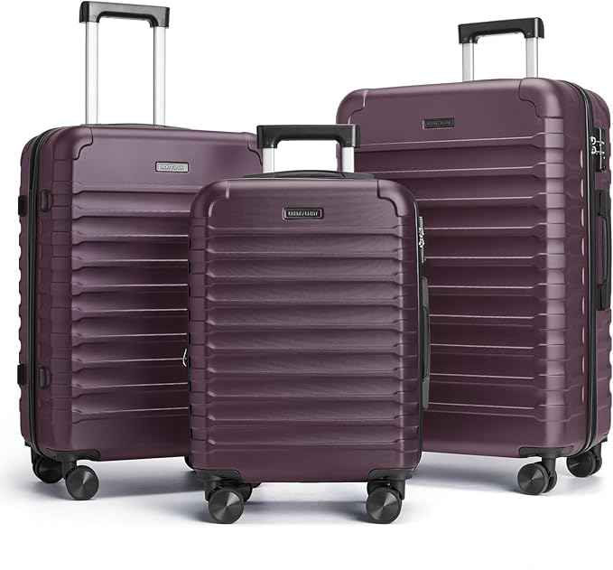 LIGHT FLIGHT Luggage Sets, 3 Piece Durable Suitcase Set with Spinner Wheels, 3 Pcs Hard Shell Lightweight Luggage with TSA Lock, Large Checked Travel Suitcases, 20/24/28 Inch,Purple