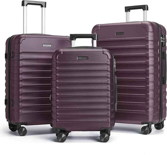LIGHT FLIGHT Luggage Sets, 3 Piece Durable Suitcase Set with Spinner Wheels, 3 Pcs Hard Shell Lightweight Luggage with TSA Lock, Large Checked Travel Suitcases, 20/24/28 Inch,Purple