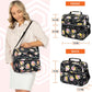 OPUX Lunch Box For Women, Insulated Large Lunch Bag Adult Work, Double Decker Lunchbox Meal Prep, Dual Compartment Leakproof Lunch Cooler, Soft Lunch Pail Tote for Girls Kids School, Floral Black 12L