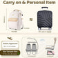 Small Rolling Backpack, Underseat Carry On Luggage With Wheels For Adults, 15.6 Inch Wheeled Backpack for Women, Travel Roller Bag, Beige