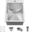 15 x 20 Inch Drop In Kitchen Bar Sink, Small Kitchen Sink Single Bowl Topmount Bar Prep Sink 18 Gauge Stainless Steel Bar Sink with Grid and Basket Strainer